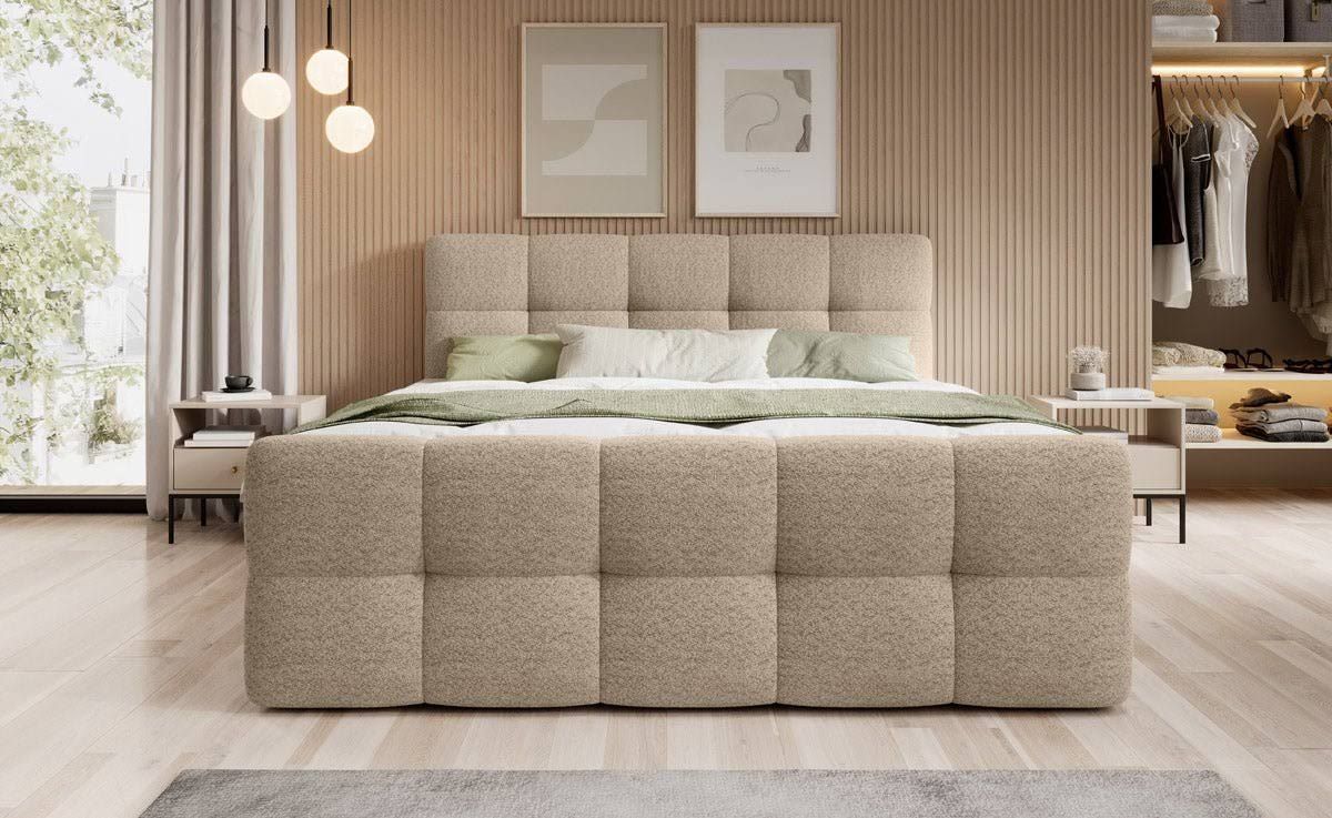 luxusbetten24 Boxspringbett Cozy Bouclé mit Stauraum