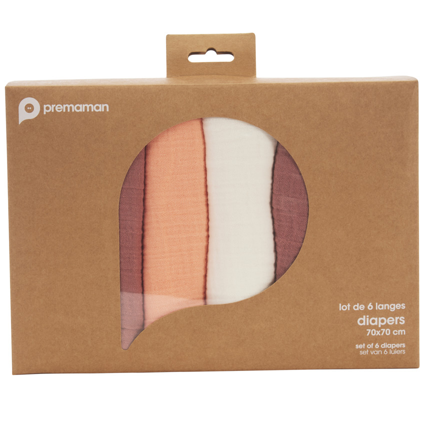 Lot de 6 langes en coton 70 x 70 cm