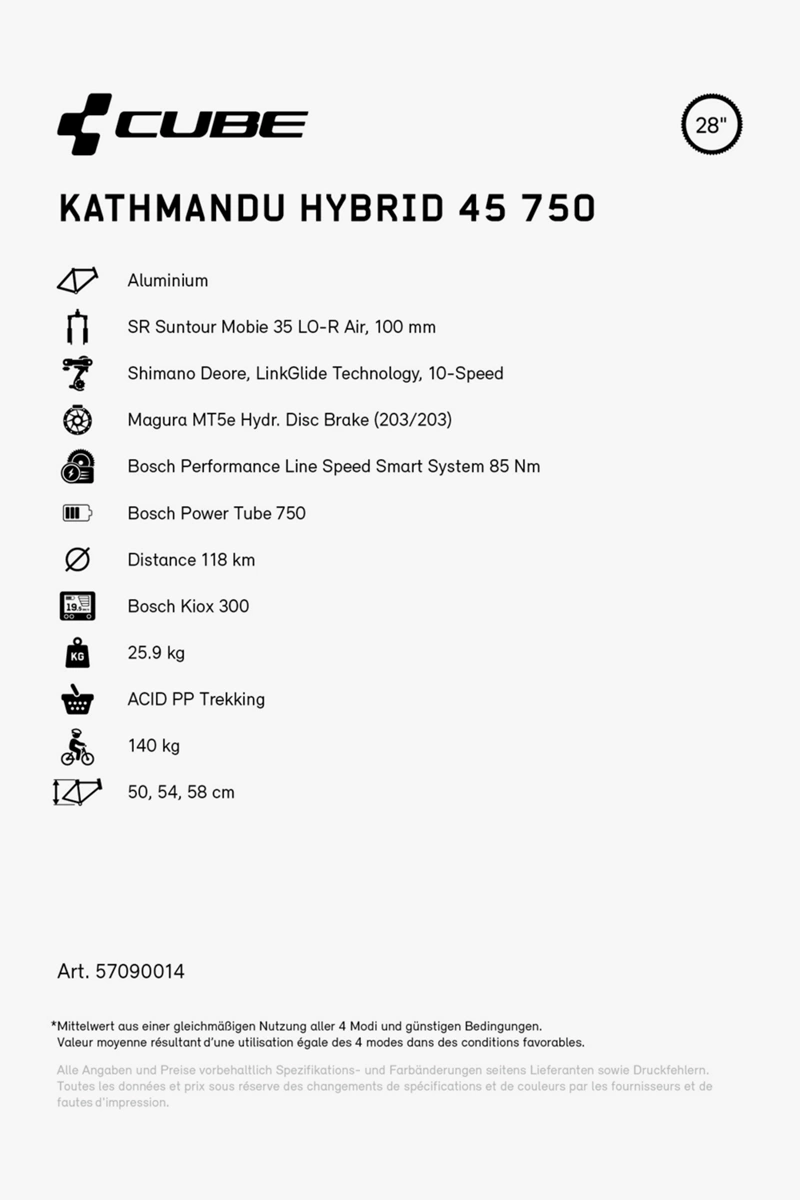 CUBE Kathmandu Hybrid 45 750 28 E-Bike 2023