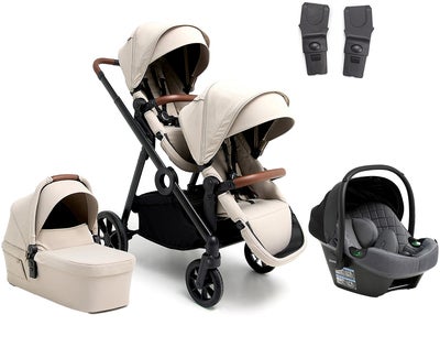 Beemoo Pro Multi 2 Søskenvogn inkl. Route i-Size Babybilstol, Latte Beige/Mineral Grey