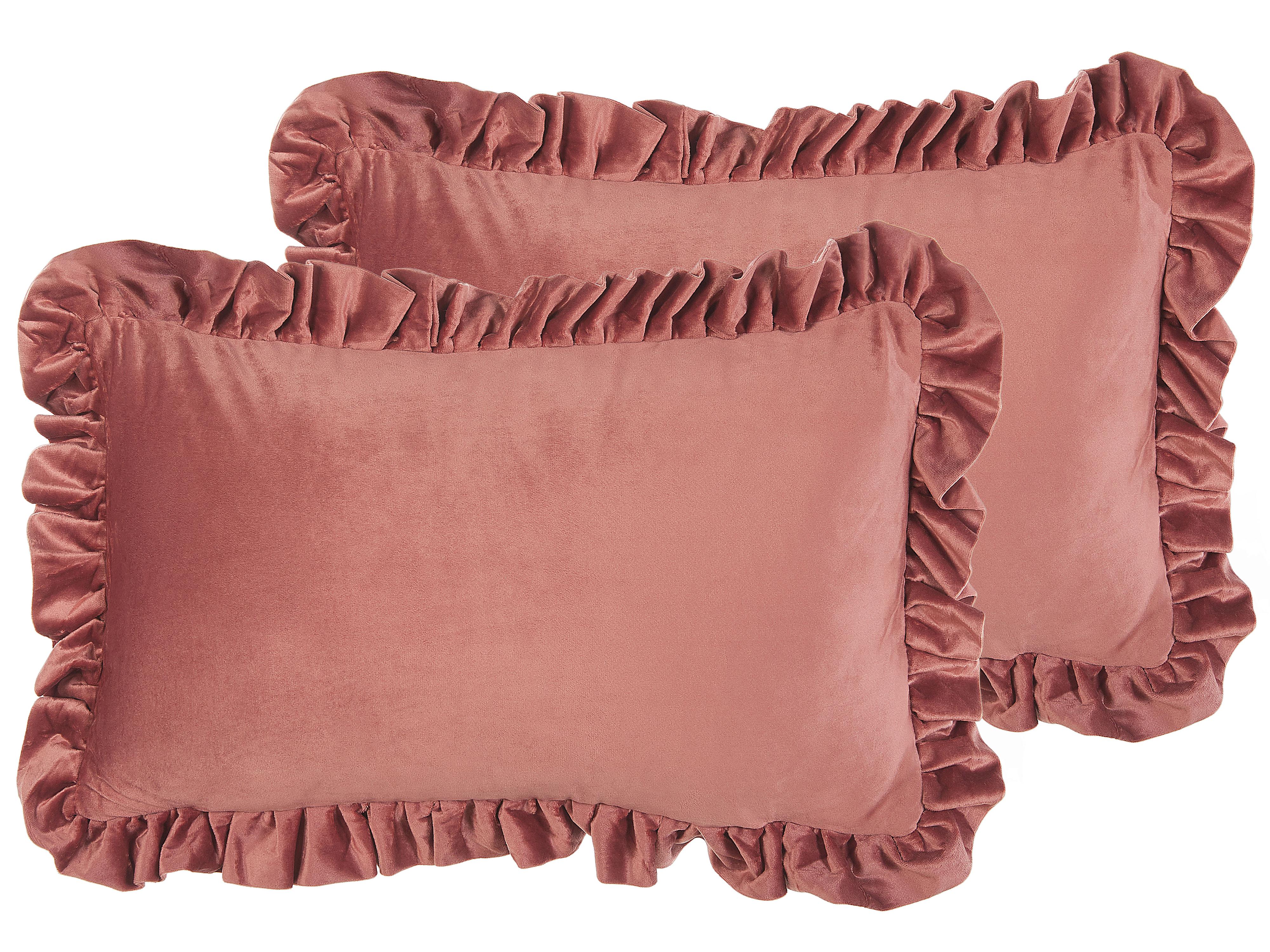 Set van 2 sierkussens KALANCHOE Fluweel 30 x 50 cm Roze effen
