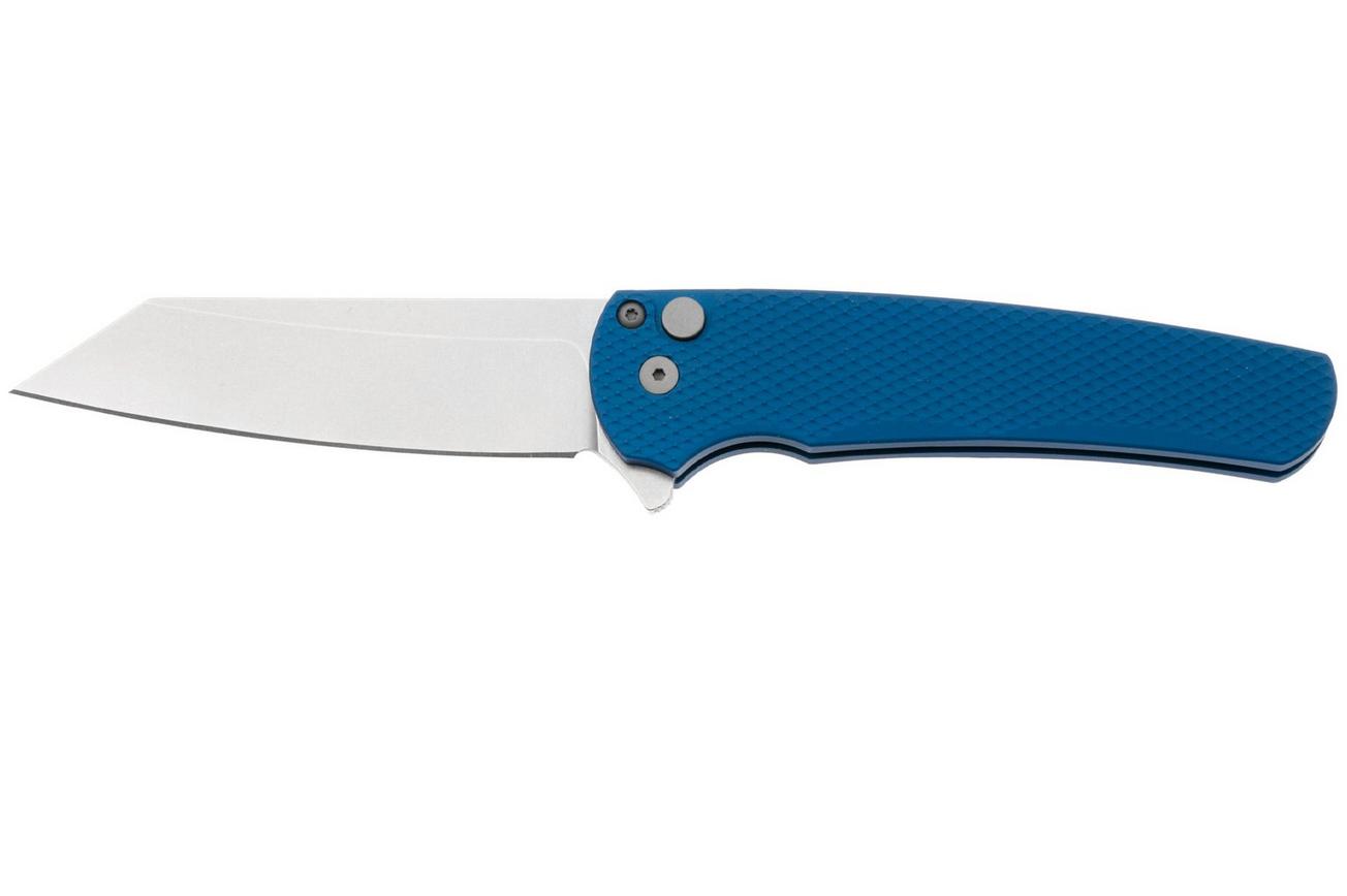 Pro-Tech Malibu 5405-BLUE, Stonewashed CPM MagnaCut, Reverse Tanto, Blue Textured Aluminum zakmes
