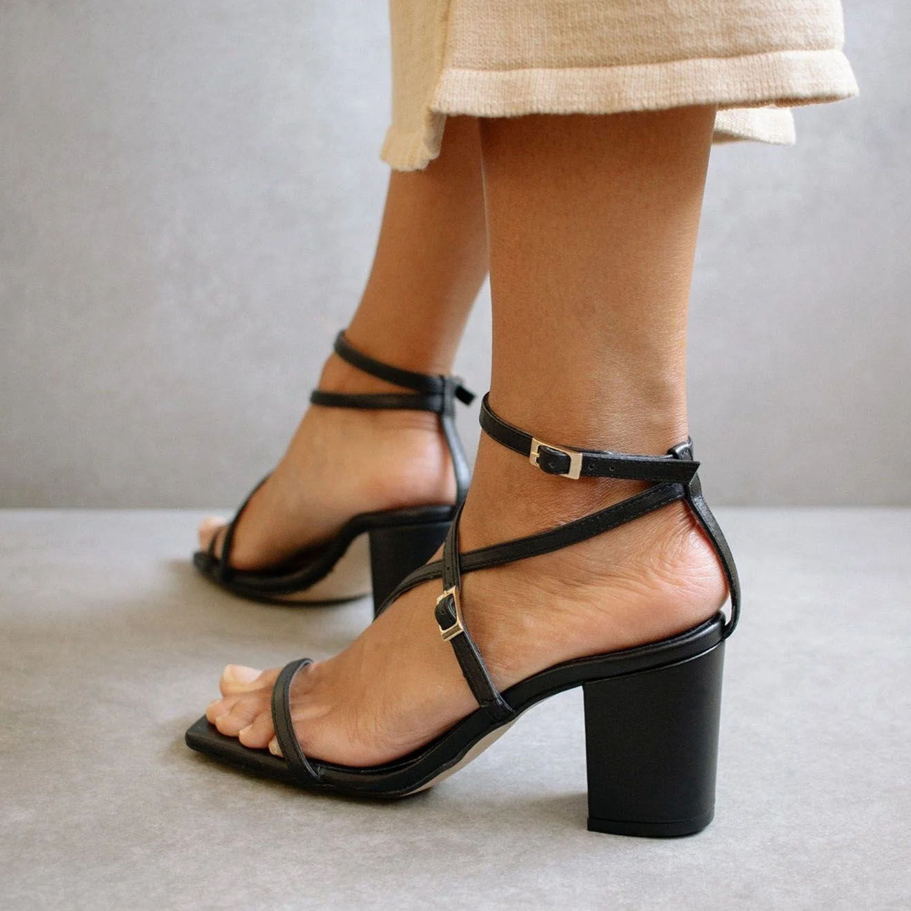 Alohas Sandales en Cuir Manhattan noires - Talon 7.5 cm