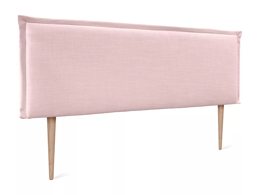 DHOME Tête de lit en lin naturel uni avec passepoils 135x105cm avec Pieds Lits 120/135 - Rose Pâle