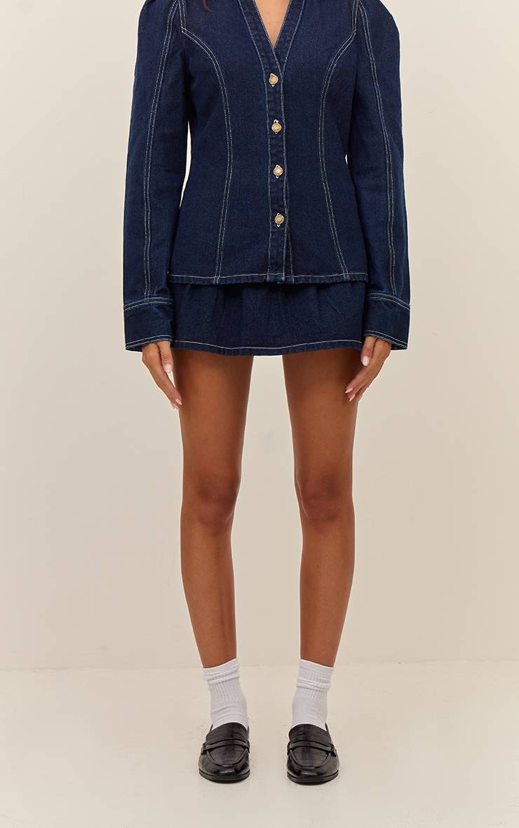 Bleu Indigo Mini-jupe Plissée En Denim Indigo Fluide