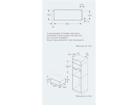 SIEMENS - Tiroir chauffe plat BI510CNR0, hauteur 14 cm, Température de 40° à 80°