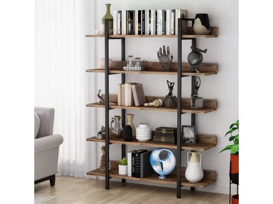 Tribesigns Bibliothèque Vintage à 5 Niveaux - Grande étagère de Rangement avec tôle de Guidage pour Le Salon, comme étagère pour Plantes, étagère de Cuisine