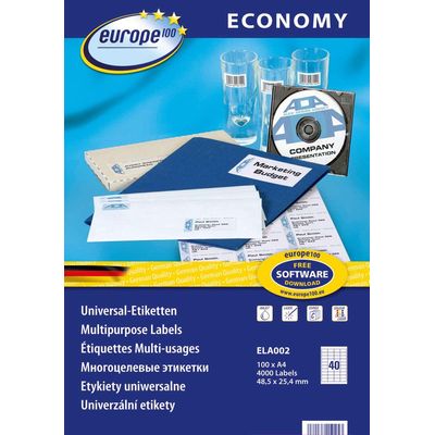 Europe100 - 4000 Étiquettes multi-usages blanches - 48,5 x 25,4 mm - réf ELA002.FR
