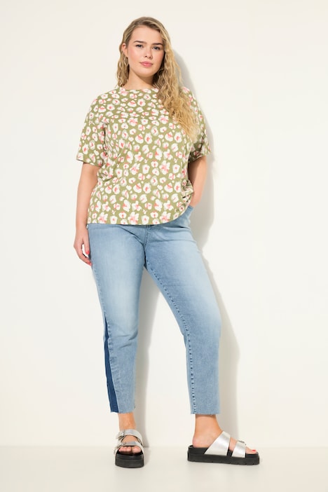 Mom-Jeans, HighWaist, weites Bein, seitlicher Keil, 5-Pocket