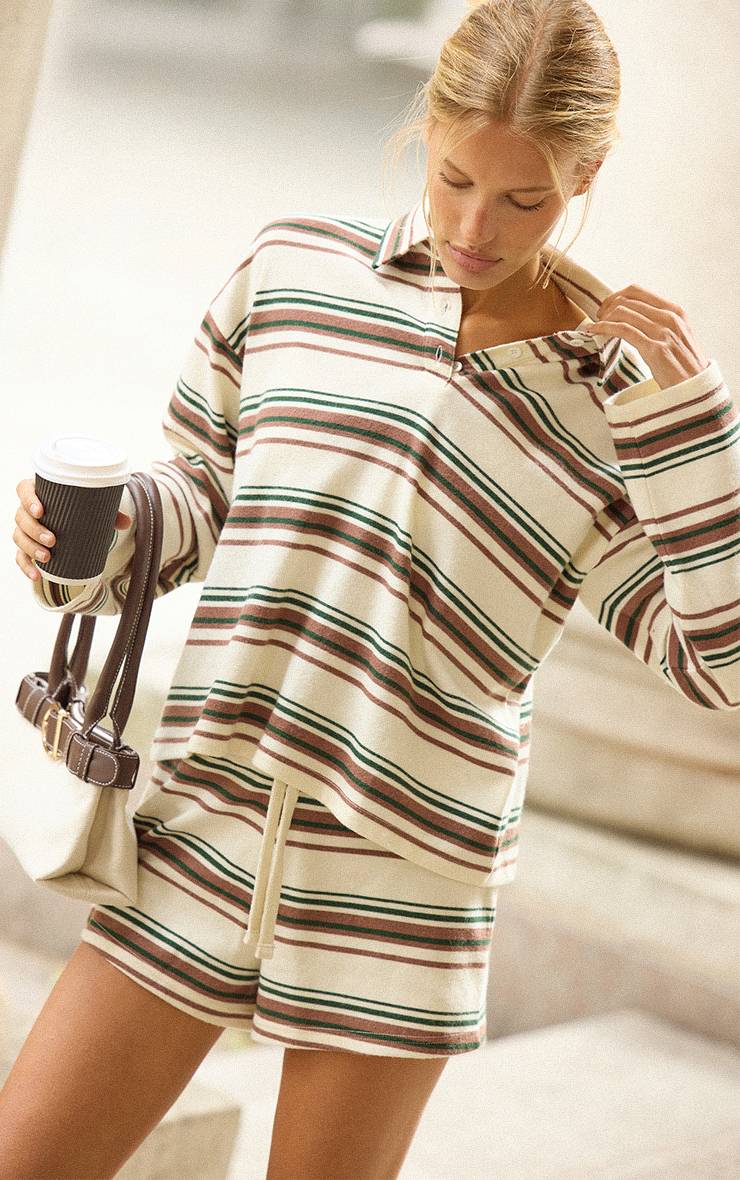 Blanc Haut Polo Oversize Super Doux À Rayures