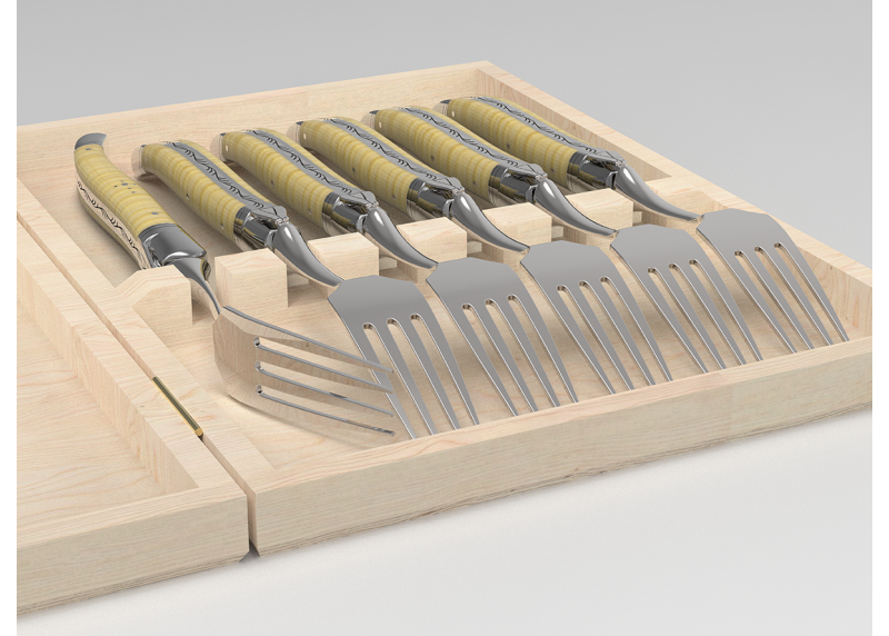 Service de 6 fourchettes Laguiole avec un manche en érable onde et mitres en acier inoxydable