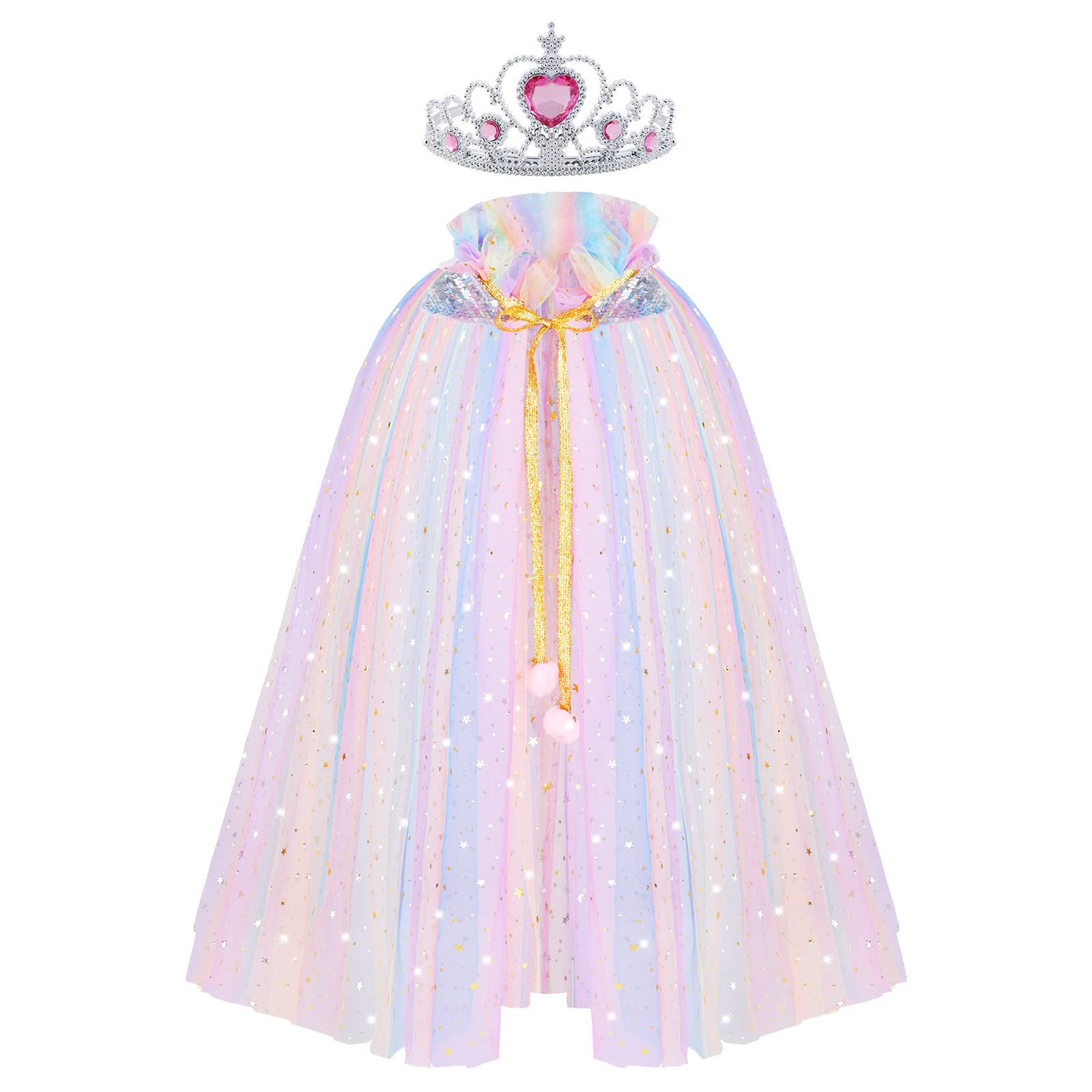 (7-tlg. Set) Fasnachts Kinder Kostüm Prinzessinnen Verkleidung für Motto Partys mit Umhang / Krone / Zauberstab / Schmuck - Bunt