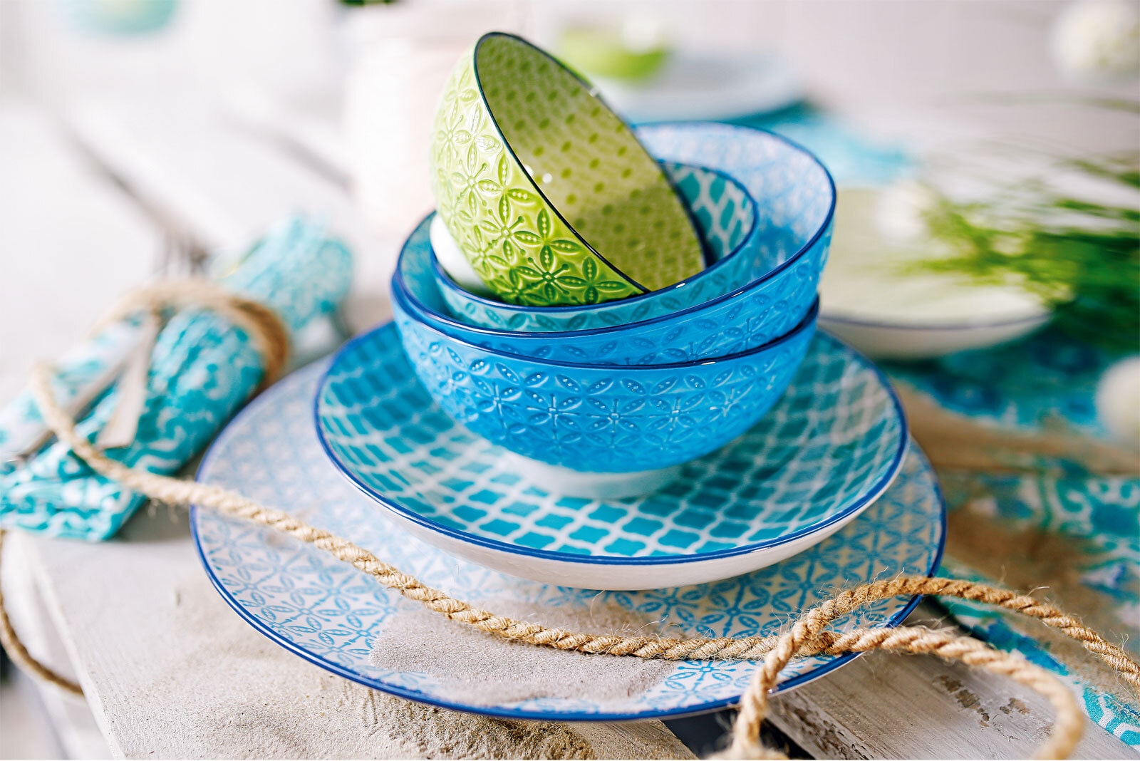 CreaTable Müslischale MEDITERRAN 4er Set 15 cm blau