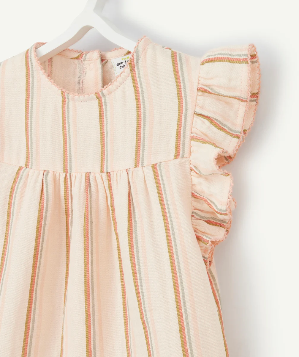 BLOUSE BÉBÉ FILLE EN COTON ROSE AVEC RAYURES COLORÉES