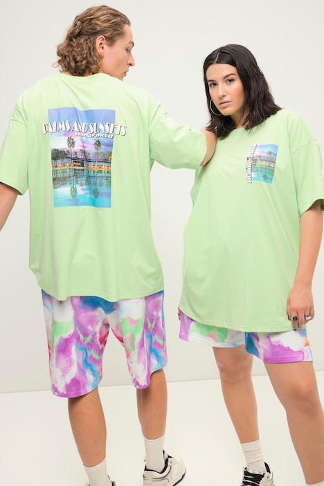 Oversize-Shirt, Palmenprints, Rundhals, Halbarm, Unisex