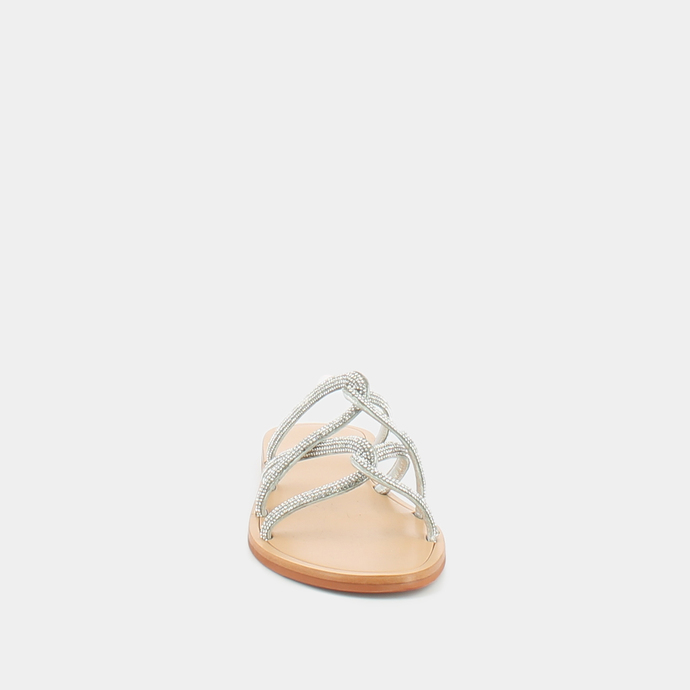 Mules à brides  en cuir et strass argent
