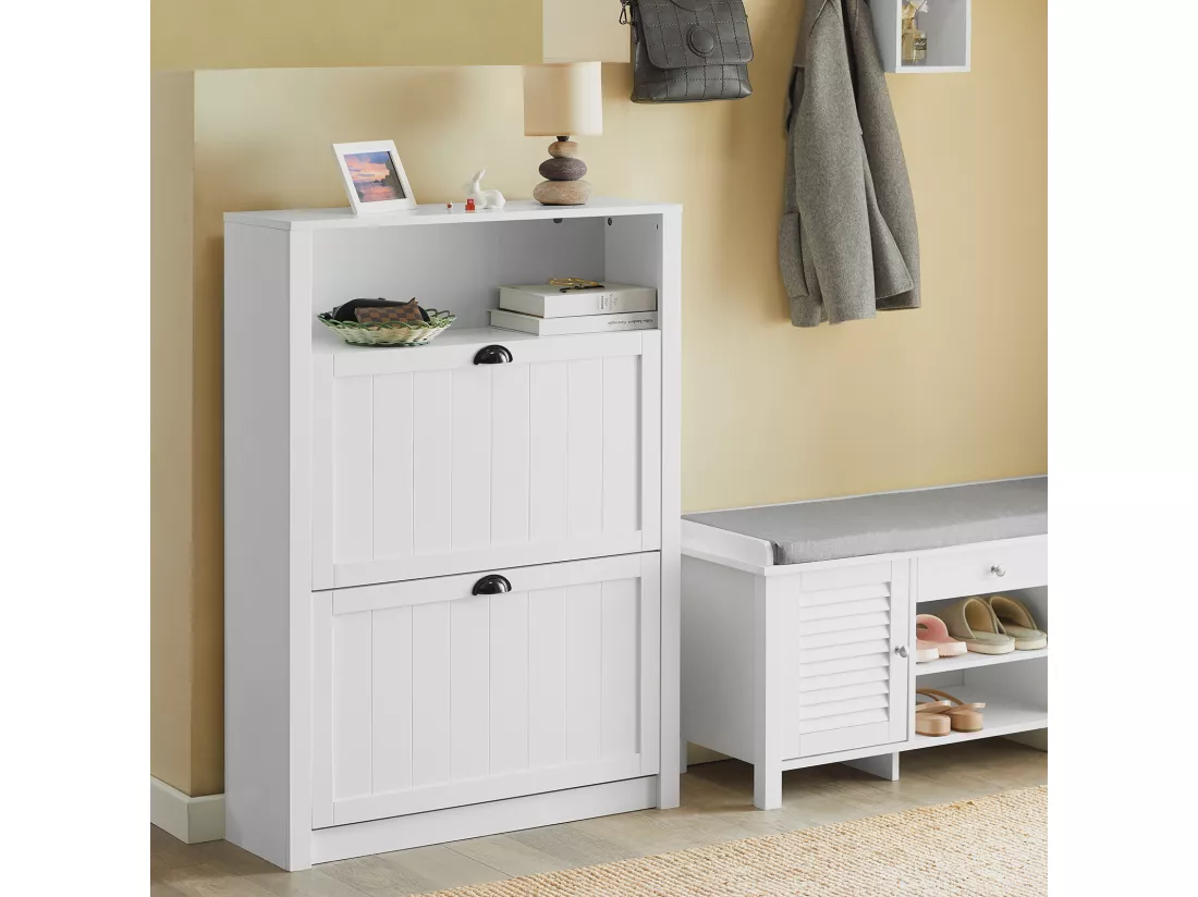Meuble de Rangement à Chaussures Armoire à Chaussures Commode à Chaussures 2 abattants, FSR87-W