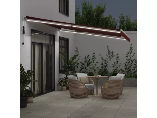 Auvent rétractable automatique avec LED bordeaux 450x300 cm