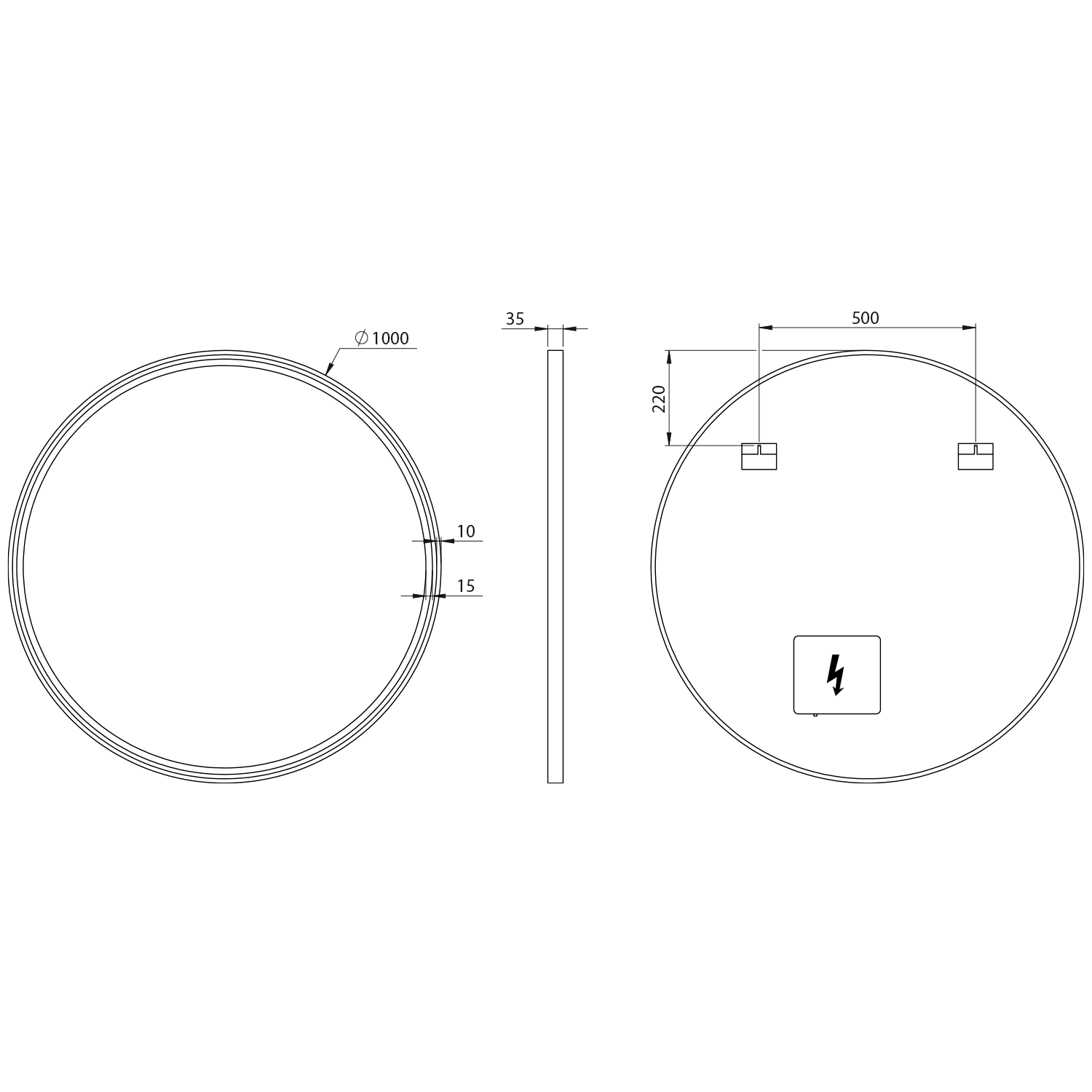Sapho Kadris ronde spiegel met verlichting 100cm zwart