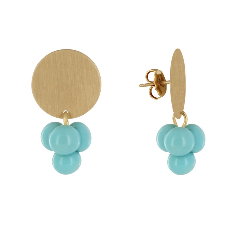Boucles d'Oreilles Pastille en Laiton et Bouquet de Perles de Verre