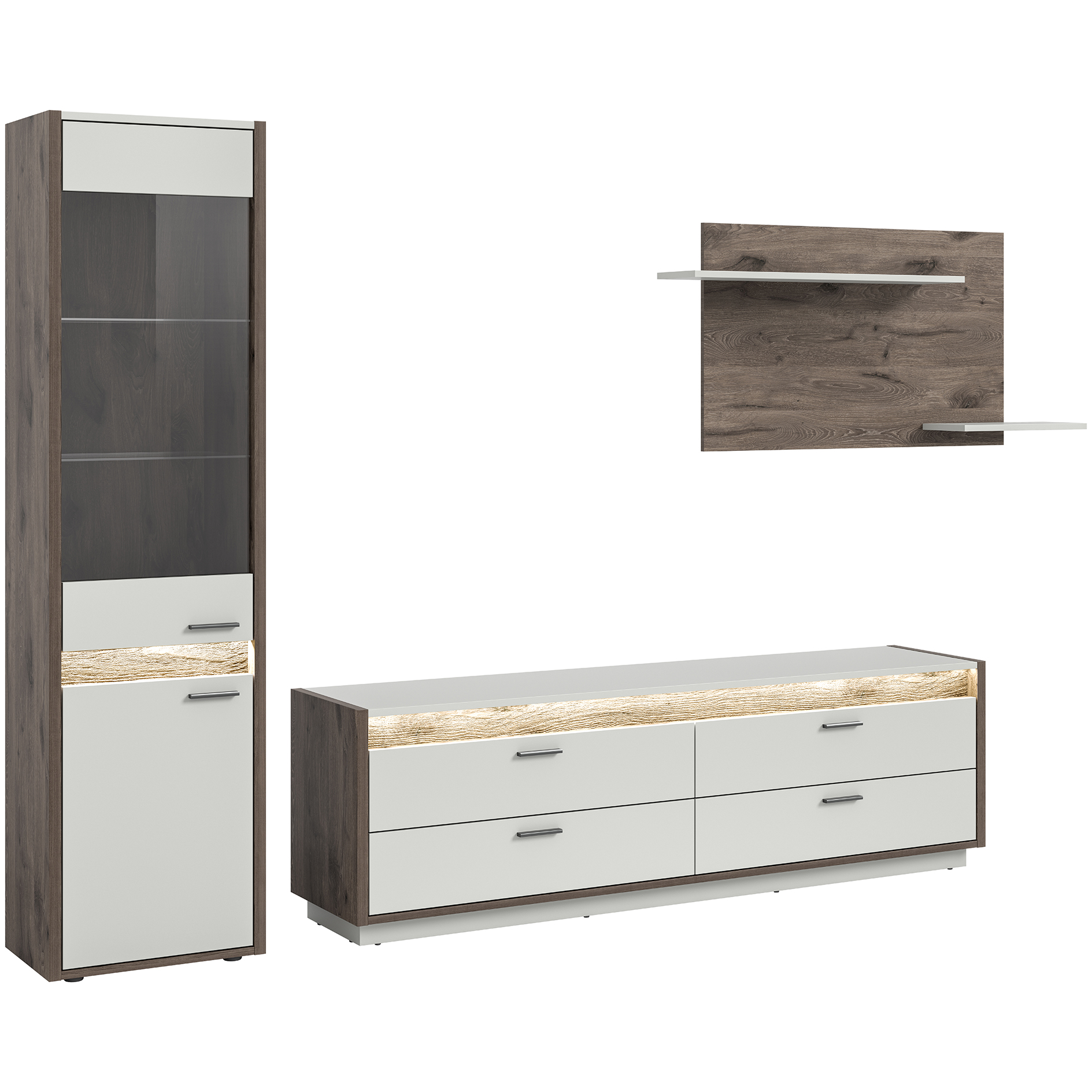 3-teiliges Wohnwand-Set FALCONA - hellgrau - Nox Oak - 268 cm