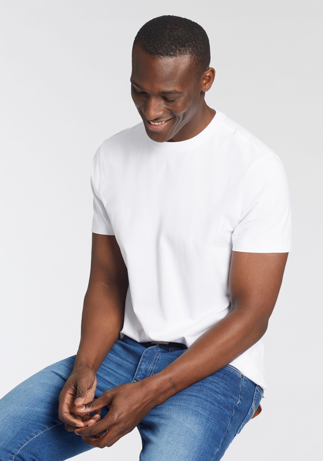 Man's World Rundhalsshirt, 2 Stk. Kurzarm,  unifarben,  Rundhals,  aus Baumwolle,