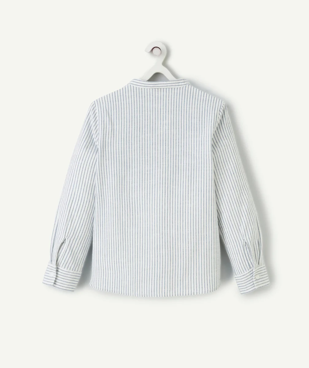 CHEMISE BLANCHE RAYÉE COL MAO GARÇON EN COTON