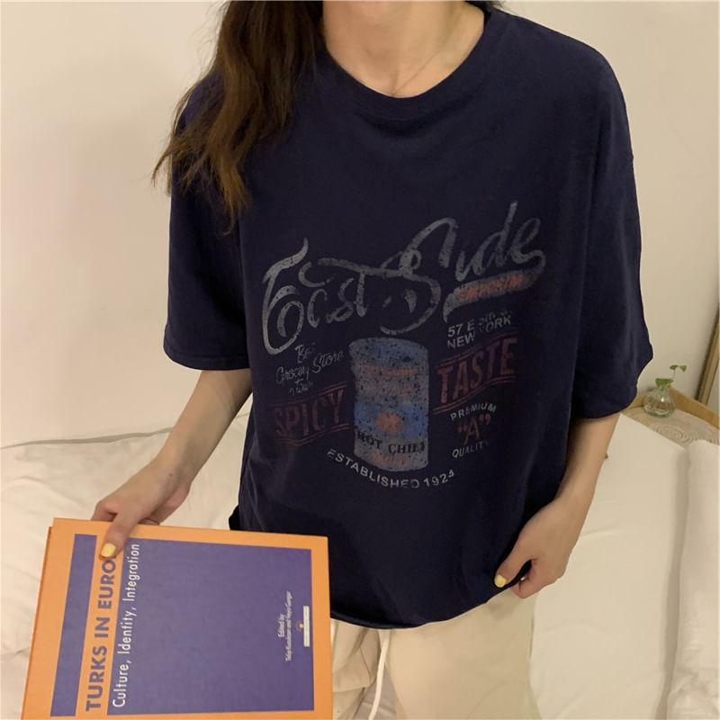 Iduna - Vintage-stijl print T-shirt met korte mouwen