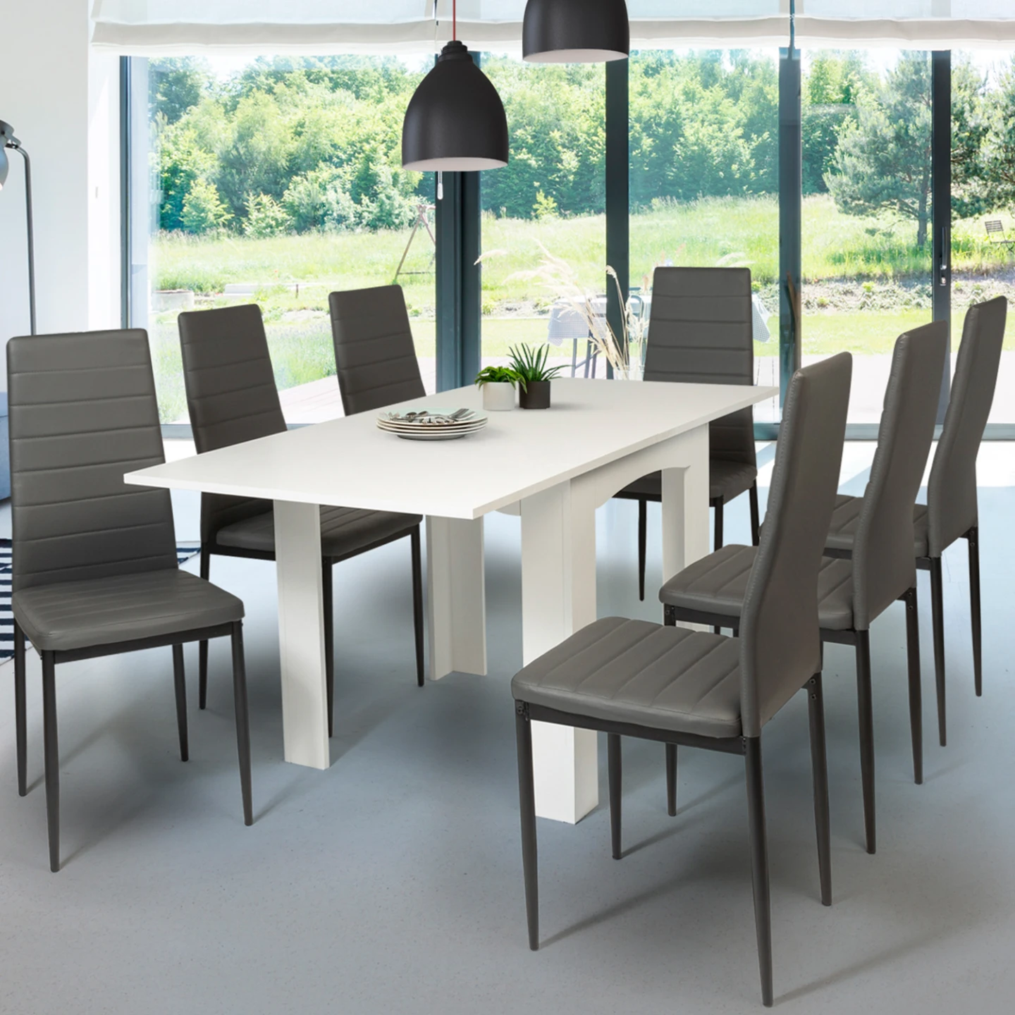 Table à manger extensible rectangle DONA 4-8 personnes blanche 80-160 cm