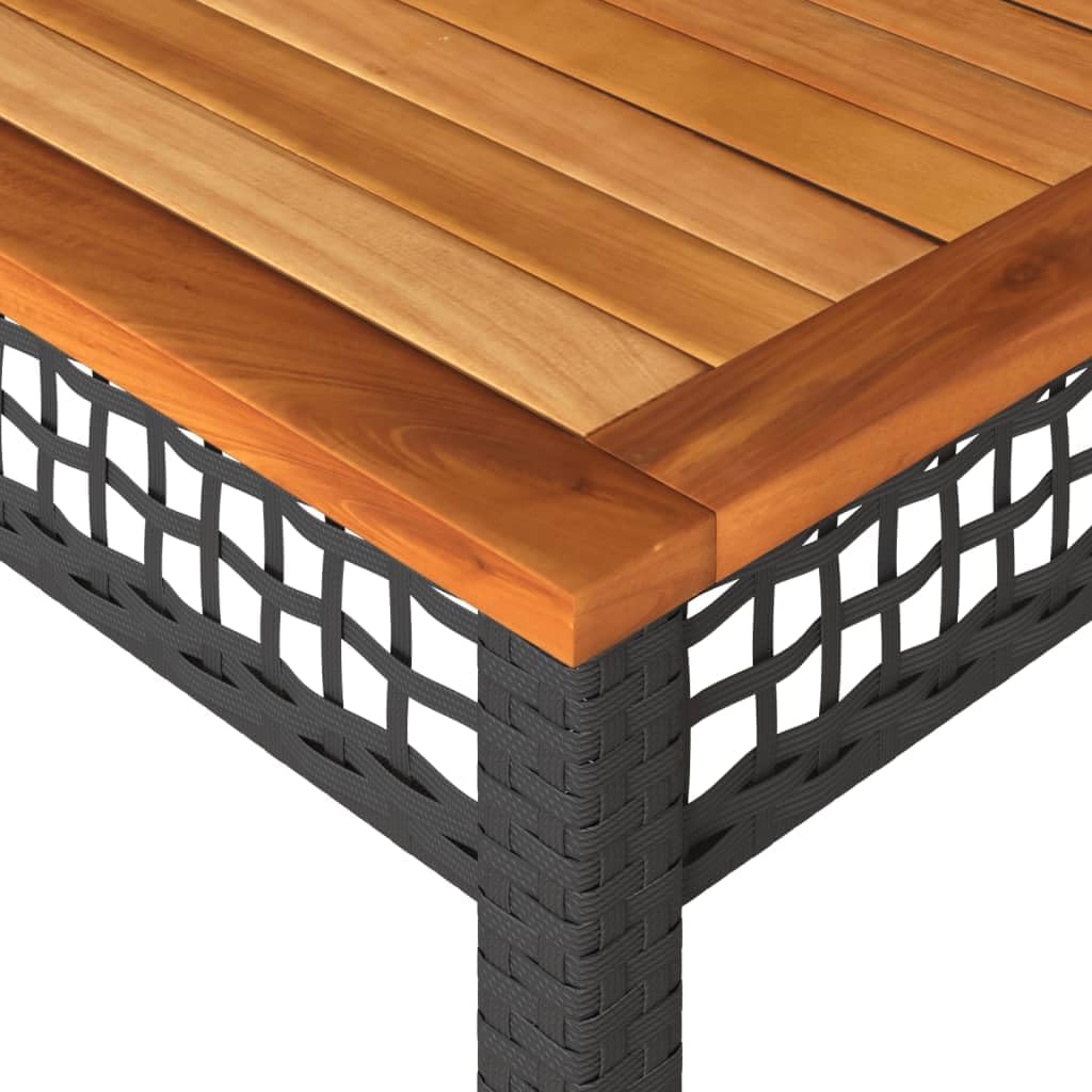 Gartentisch Schwarz 140 x 80 x 75 cm aus Polyrattan und massivem Akazienholz mit Stahlgestell, Gartentisch wetterfest und UV-beständig