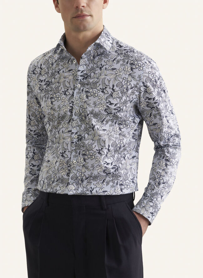 Seidensticker Performance shirt Slim Long sleeve Kent-Collar Print Blue