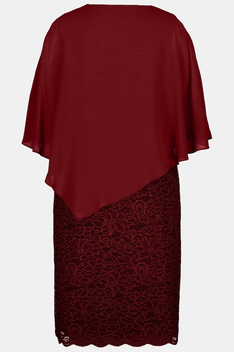 Abendkleid, Chiffon-Cape, Jersey, Spitzensaum, 3/4-Arm