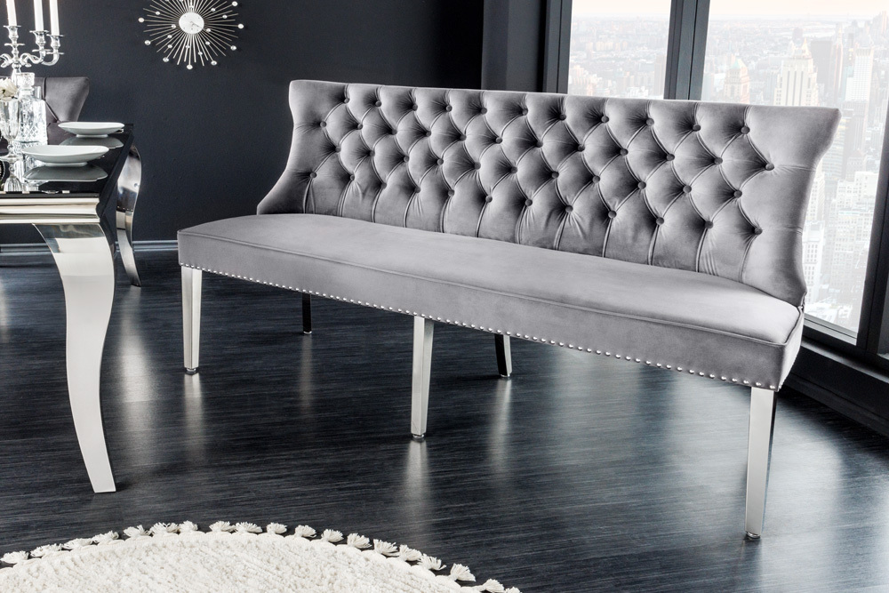 Design Sofabank CASTLE DELUXE 165cm grau Samt Löwenkopf Chesterfield Barock