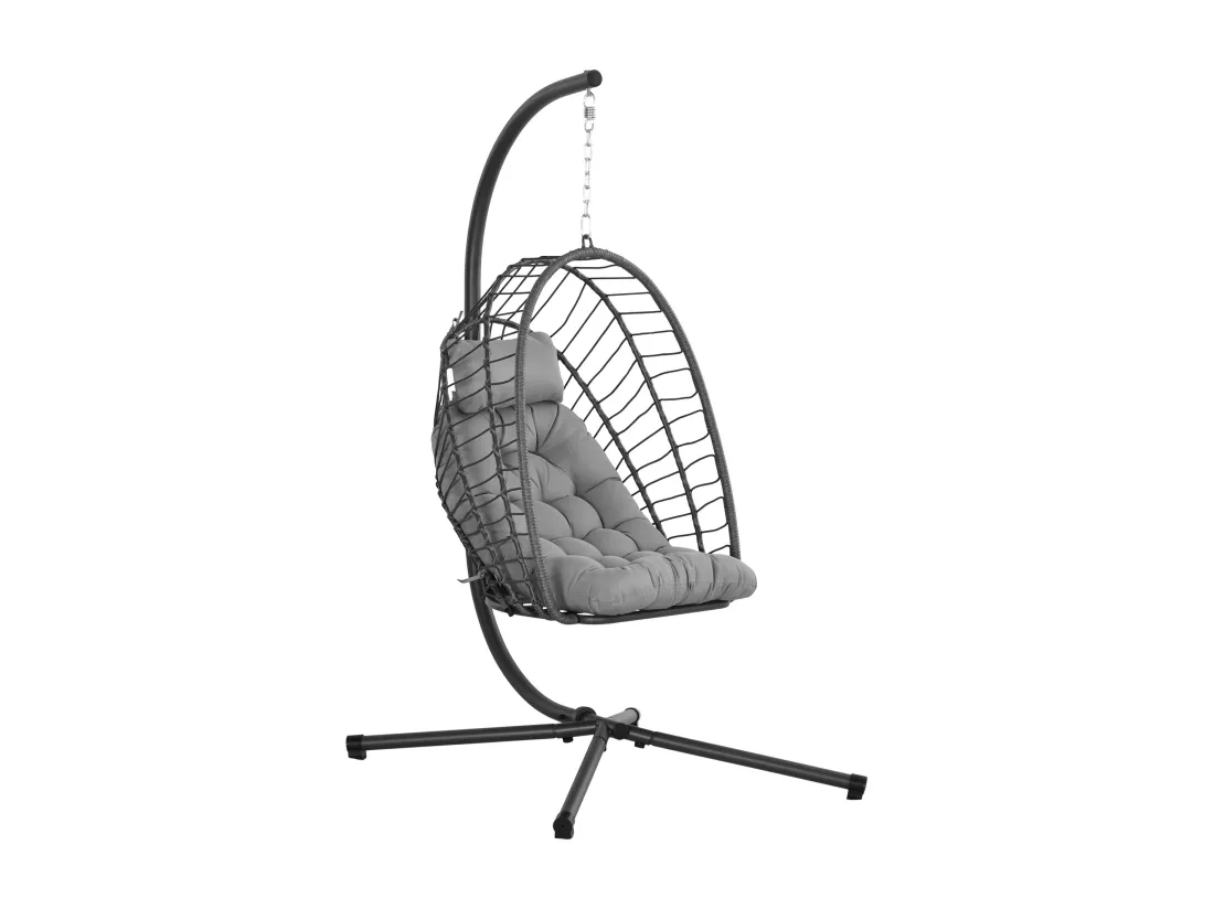 Fauteuil suspendu de jardin pliable avec matelas métal résine gris