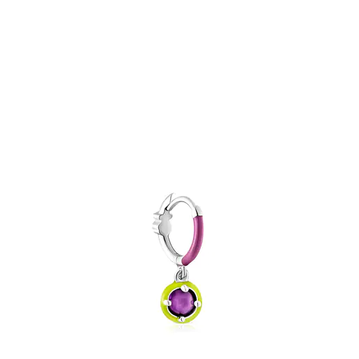 Brinco de argola TOUS Vibrant Colors em prata com ametista e esmalte.