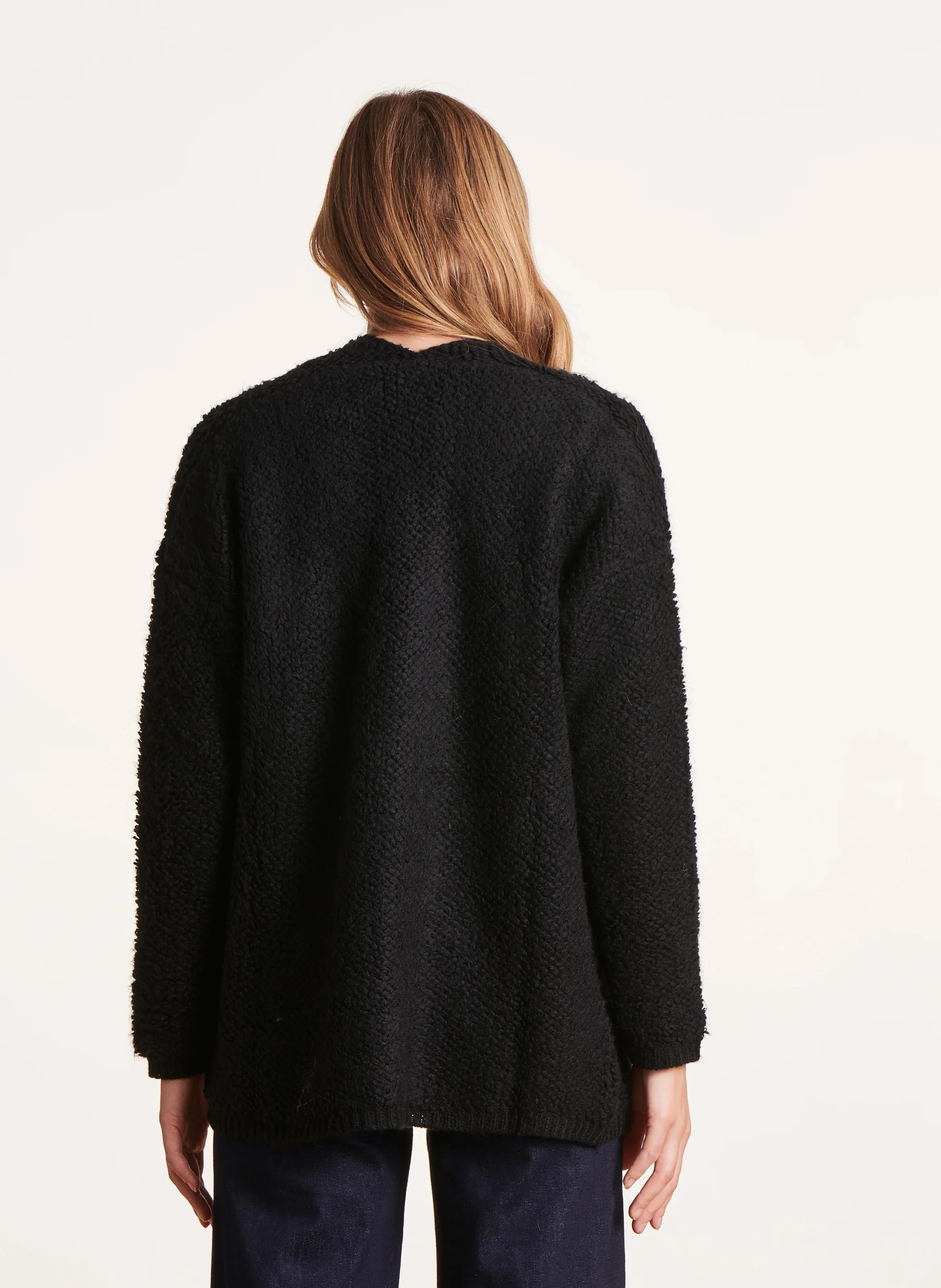 Gilet mi-long ample texturé| Noir