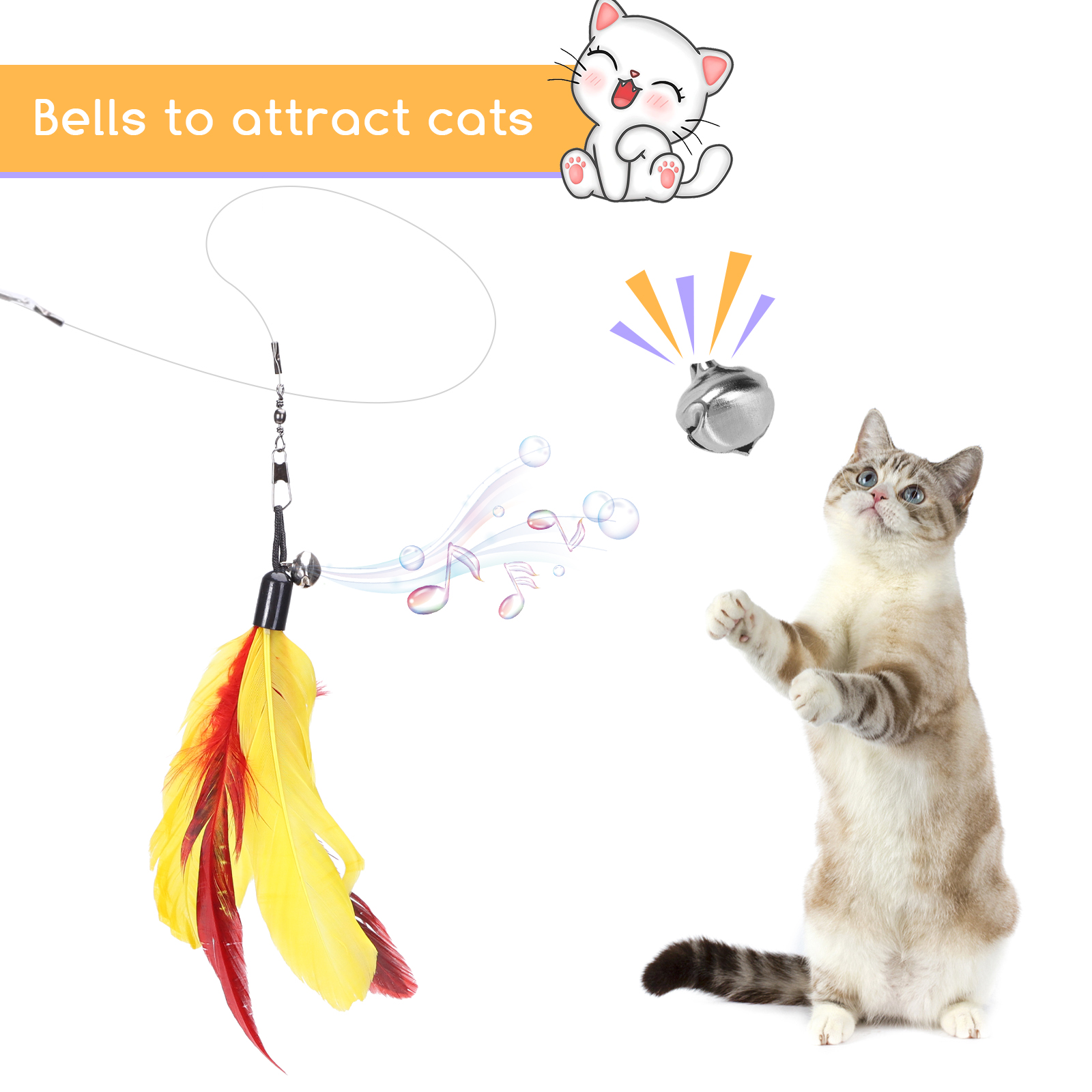 Nobleza - Brinquedo Interativo de Penas para Gatos, 12 Peças, 2 Varinhas Retráteis Divertidas e 10 Espinhos, Brinquedo Interativo de Penas, Brinquedos para Gatos com Sino (10 peças)