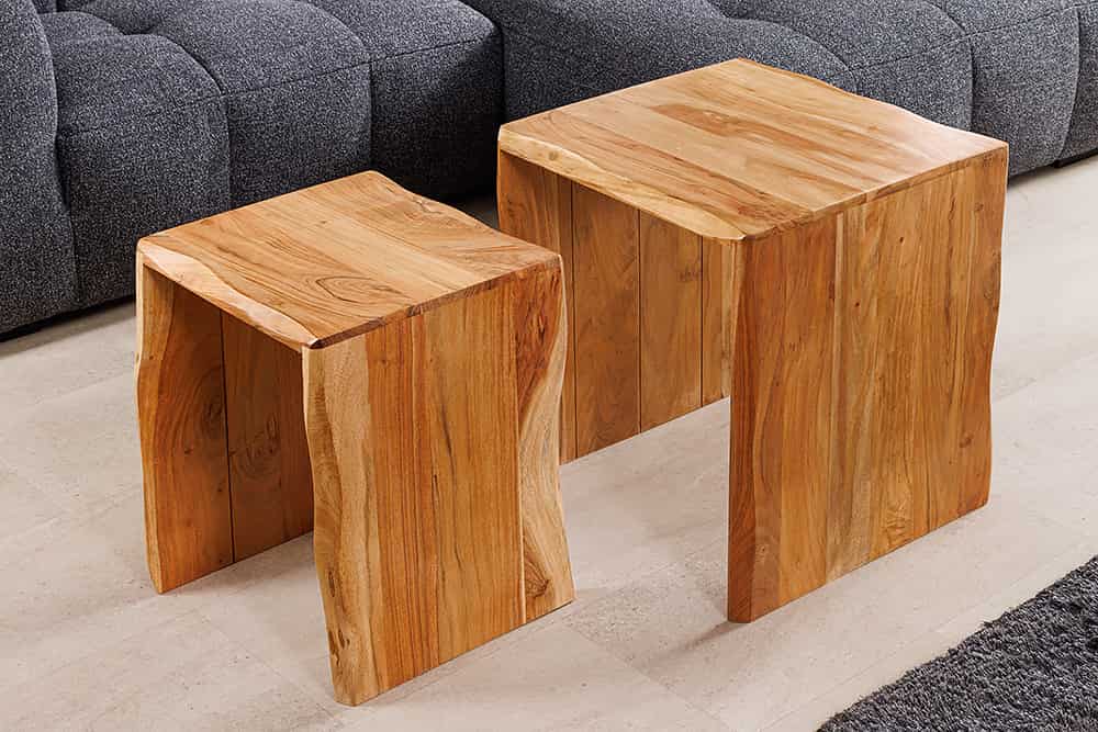 2er Set Beistelltische MAMMUT 55cm braun massives Akazienholz