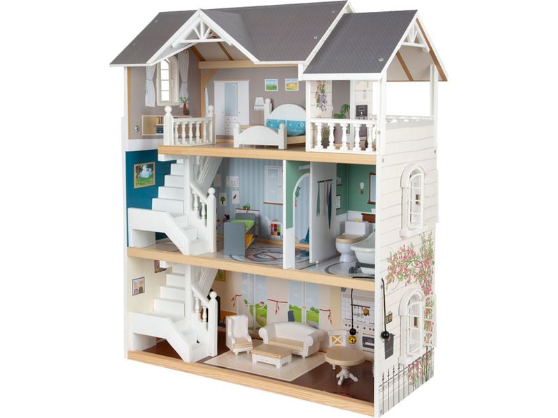 small foot Puppenhaus Stadtvilla Grosses, stabiles Haus für Puppen mit detailreicher Gestaltung
