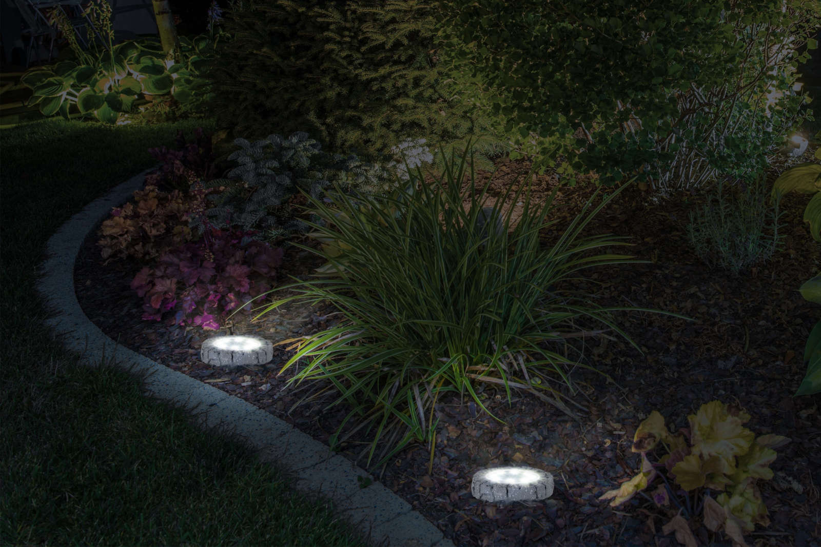 3er-Set LED-Solar-Erdspieße KIAN - grau-schwarz - Steinoptik