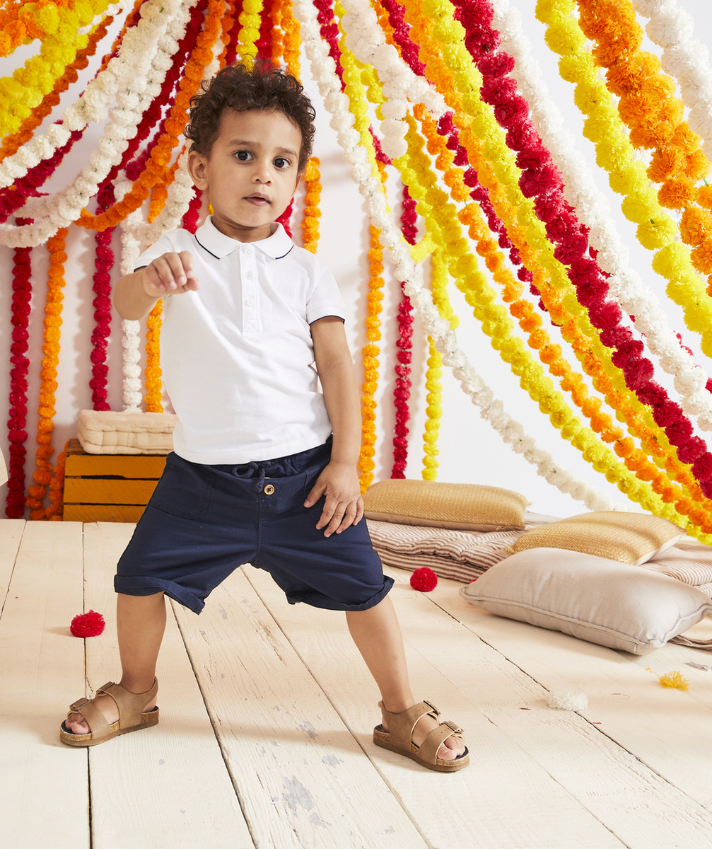 BERMUDA DROIT BÉBÉ GARÇON BLEU MARINE EN COTON