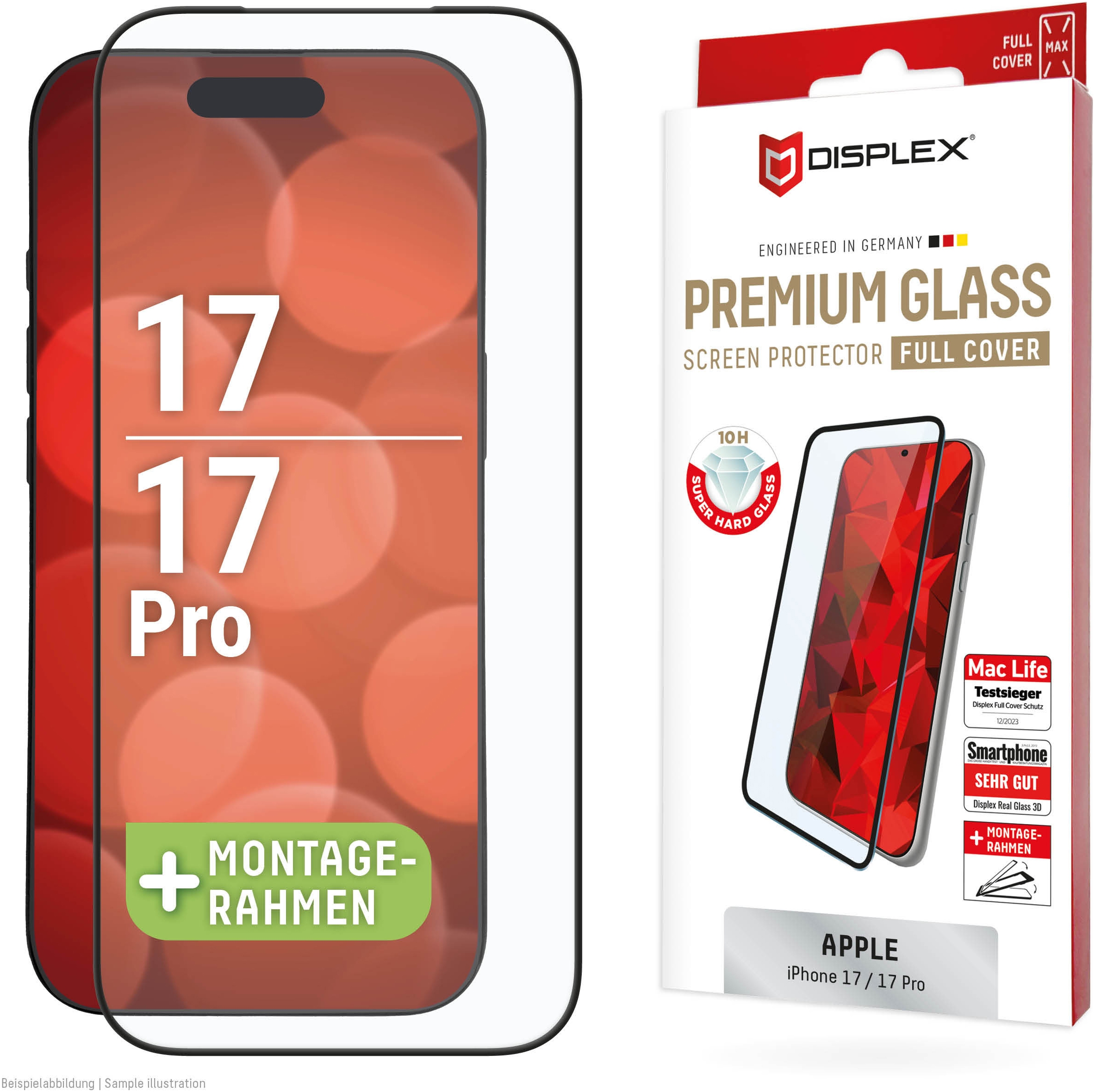 Displex Displayschutzglas »Premium Glass Screen Protector Full Cover« für Apple iPhone 17;Apple iPhone 17 Pro Displayschutzfolie, Schutzfolie, Bildschirmschutz, kratz- & stossfest