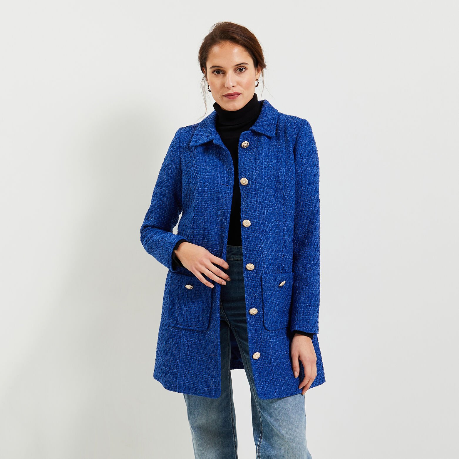 Manteau mi-long en tweed femme