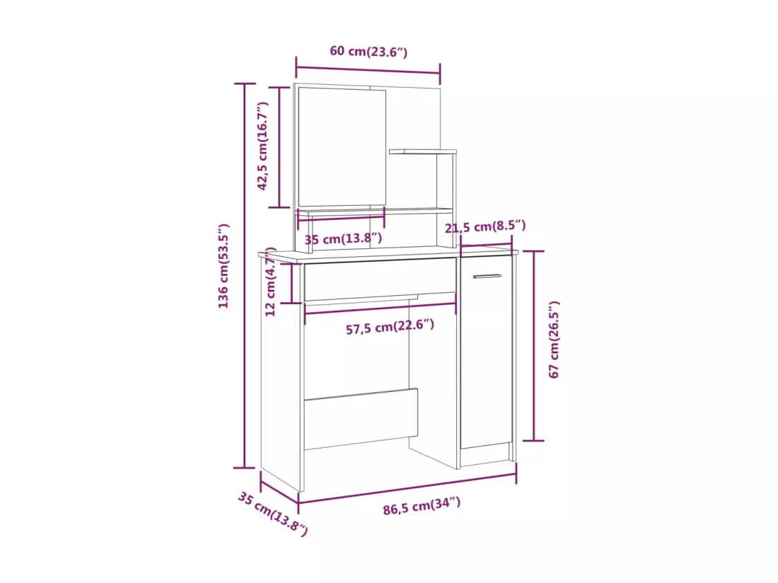 Ensemble de coiffeuse Sonoma gris 86,5x35x136 cm