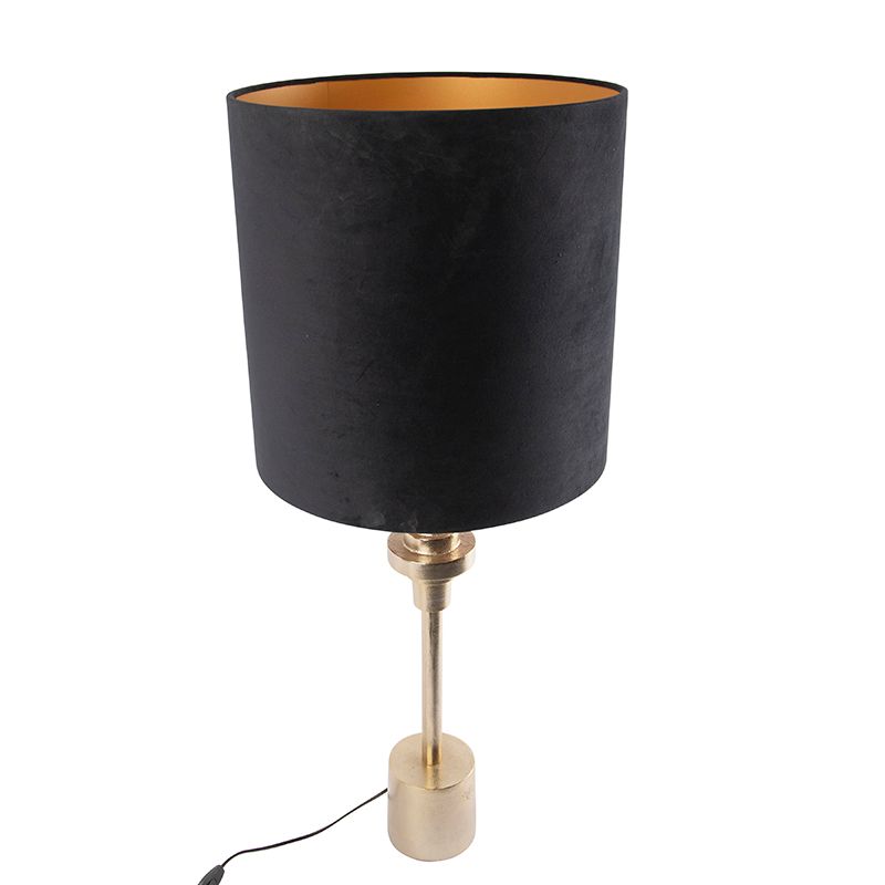 Art deco tafellamp goud met velours zwarte kap  40 cm - Diverso