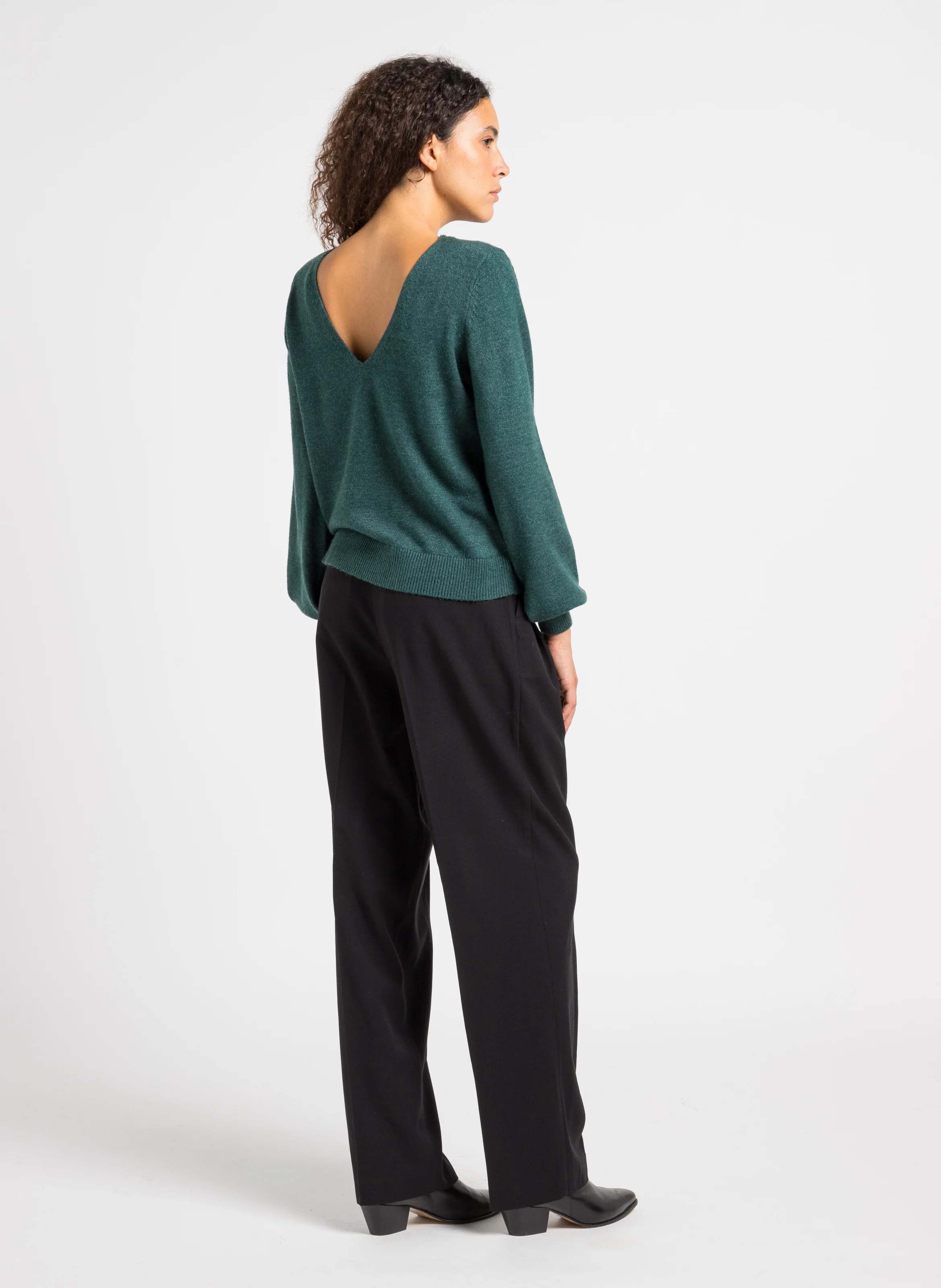 RIL - Pull col rond en maille mélangée | Vert