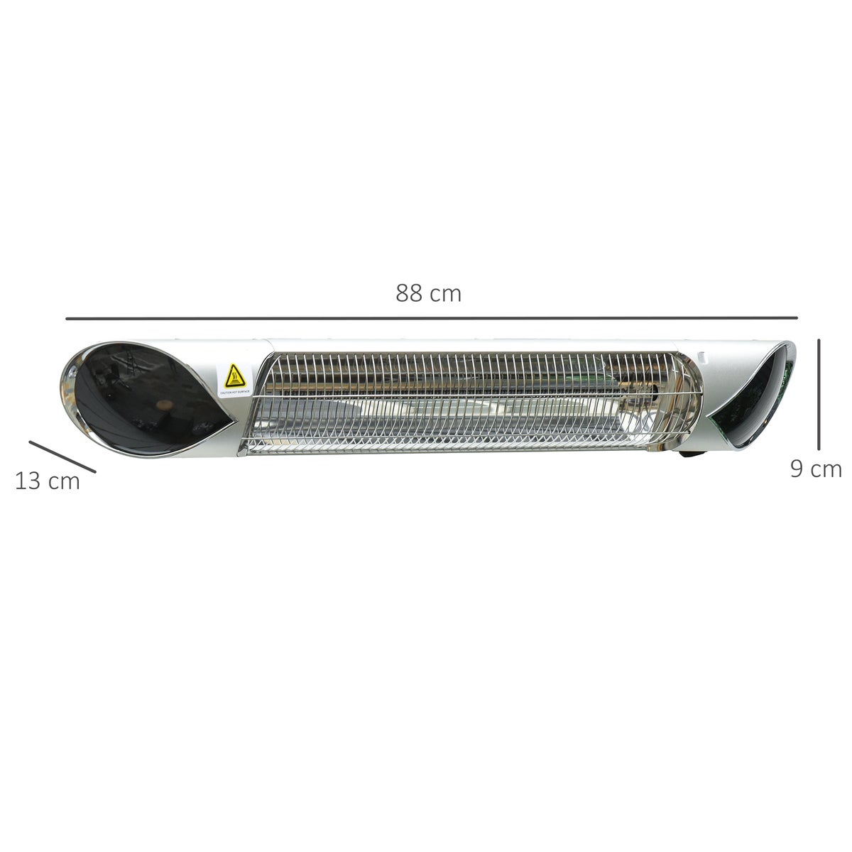 Outsunny elektrische kachel, 4 warmtestanden 800/1200/1600/2000W met afstandsbediening, waterdicht, 88 x 13 x 9 cm, aluminium, zilver