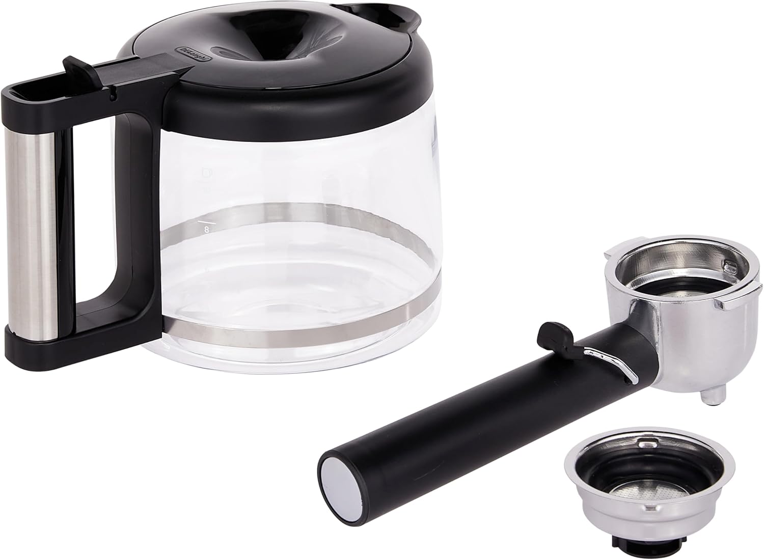 De'Longhi Kombikaffeemaschine BCO 421.S – Kaffeemaschine mit Espresso-Siebträger und Filterkaffee-Funktion inkl. Milchaufschäumdüse, Glaskanne & Wasserfilter-System, 1 l, Edelstahl/Schwarz, single