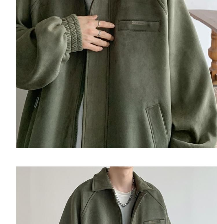 emeisa - Kraagloze raglan imitatiesuède jas met rits