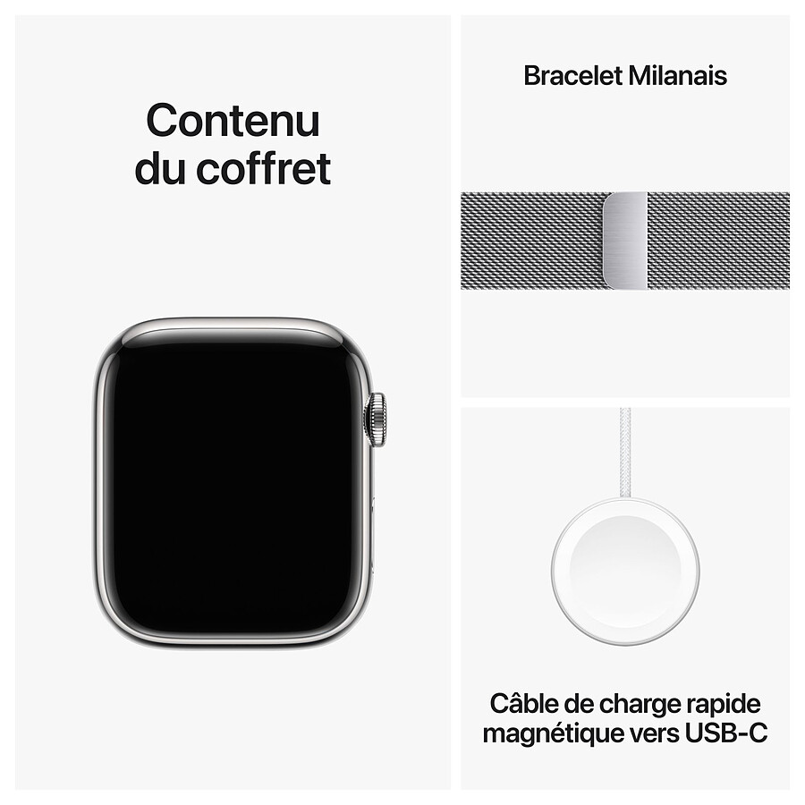 Apple Watch Series 9 GPS + Cellular - Acier Inoxydable Argent - Bracelet Milanais - 45 mm